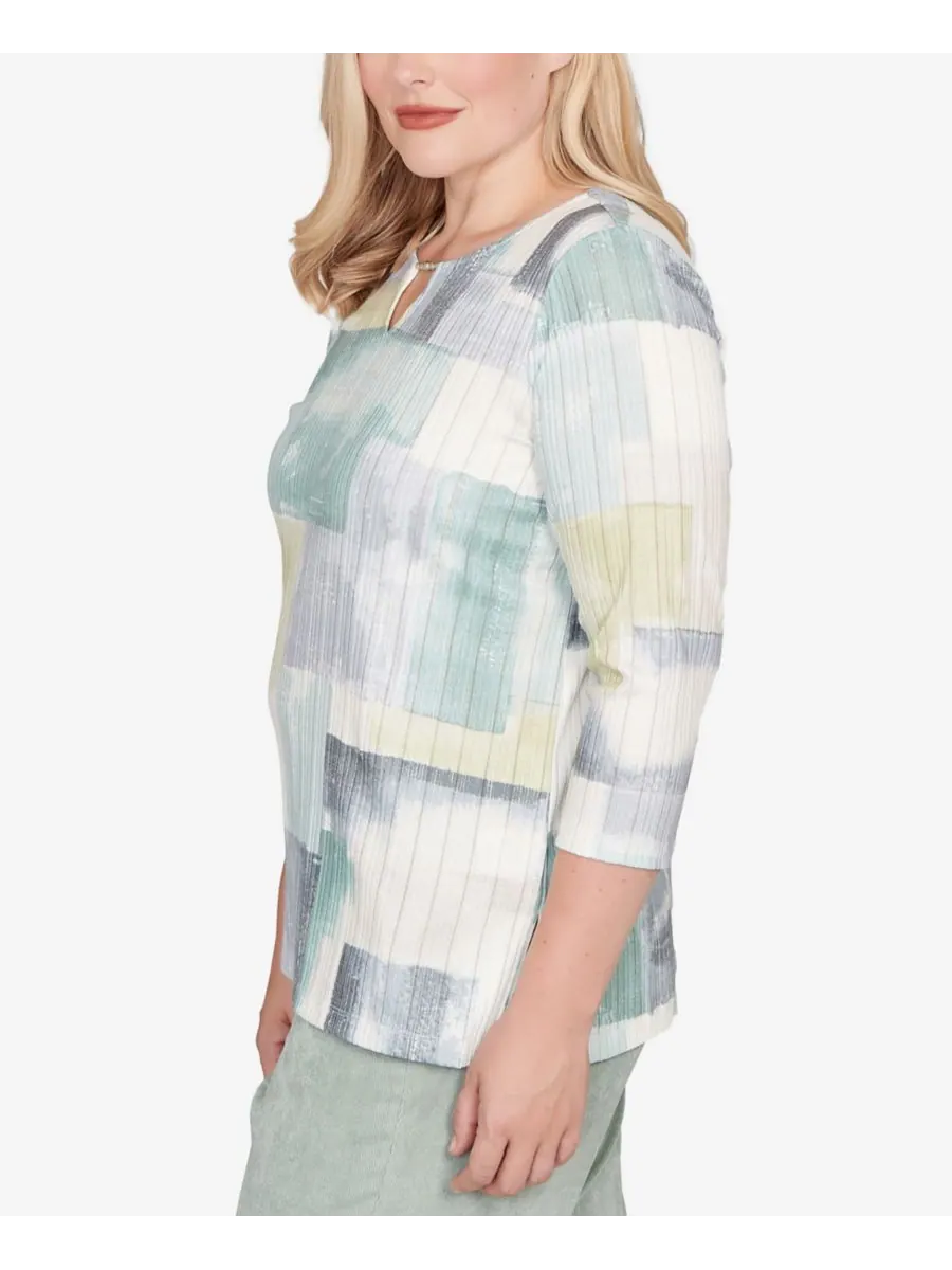 Вязаный топ Petite Stockbridge Soft Colorblock Rib Texture Alfred Dunner — изображение 3 из 5, мульти зеленый