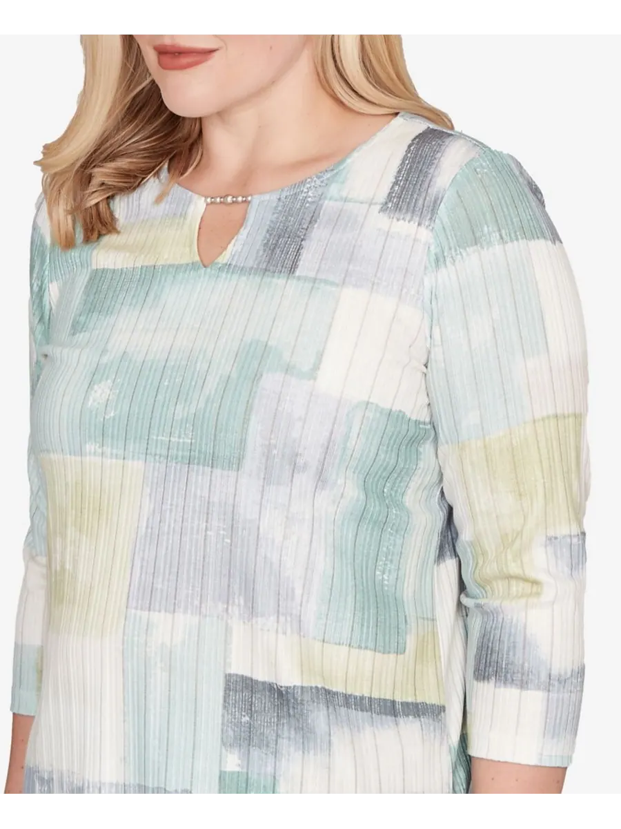 Вязаный топ Petite Stockbridge Soft Colorblock Rib Texture Alfred Dunner — изображение 4 из 5, мульти зеленый