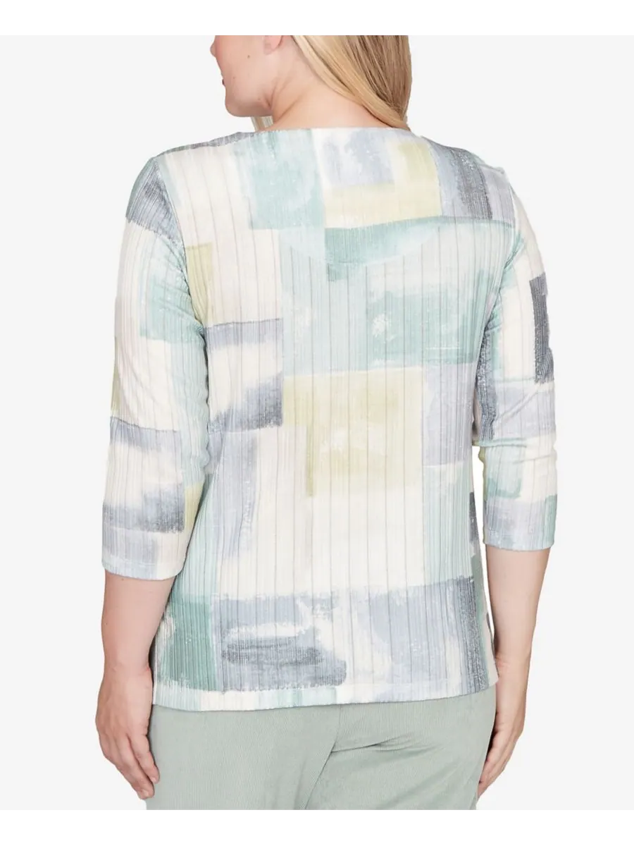 Вязаный топ Petite Stockbridge Soft Colorblock Rib Texture Alfred Dunner — изображение 5 из 5, мульти зеленый