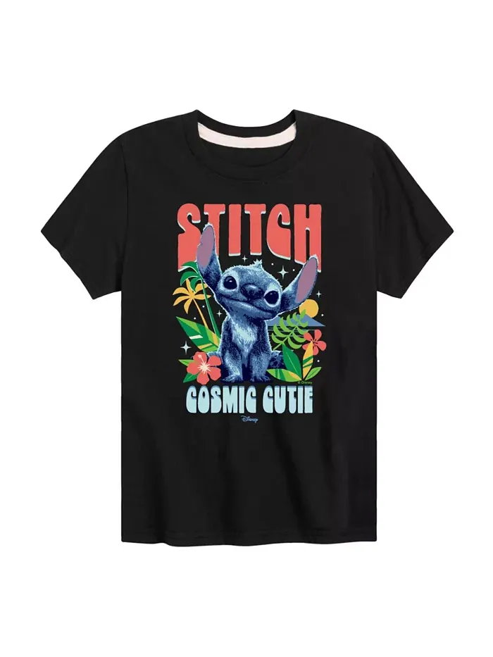 Футболка с принтом "Stitch Cosmic Cutie" из фильма "Лило и Стич" для мальчиков старшего возраста — изображение 1 из 3, черный