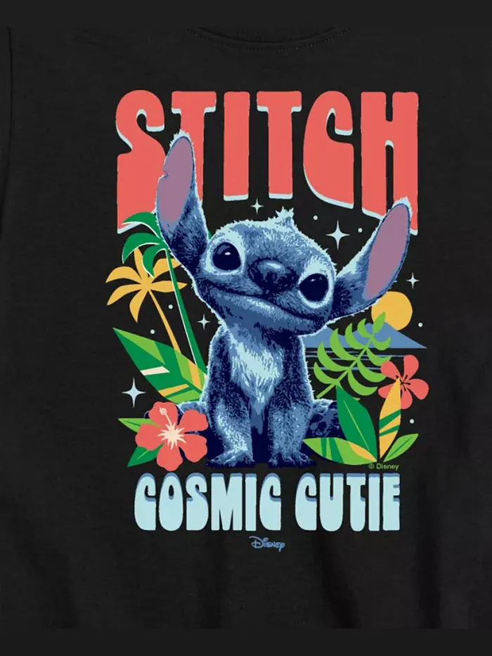 Футболка с принтом "Stitch Cosmic Cutie" из фильма "Лило и Стич" для мальчиков старшего возраста — изображение 3 из 3, черный