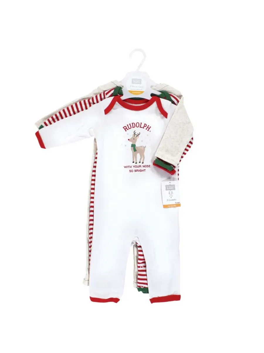 3 комбинезона в упаковке Hudson Baby, Rudolph Reindeer — изображение 3 из 6