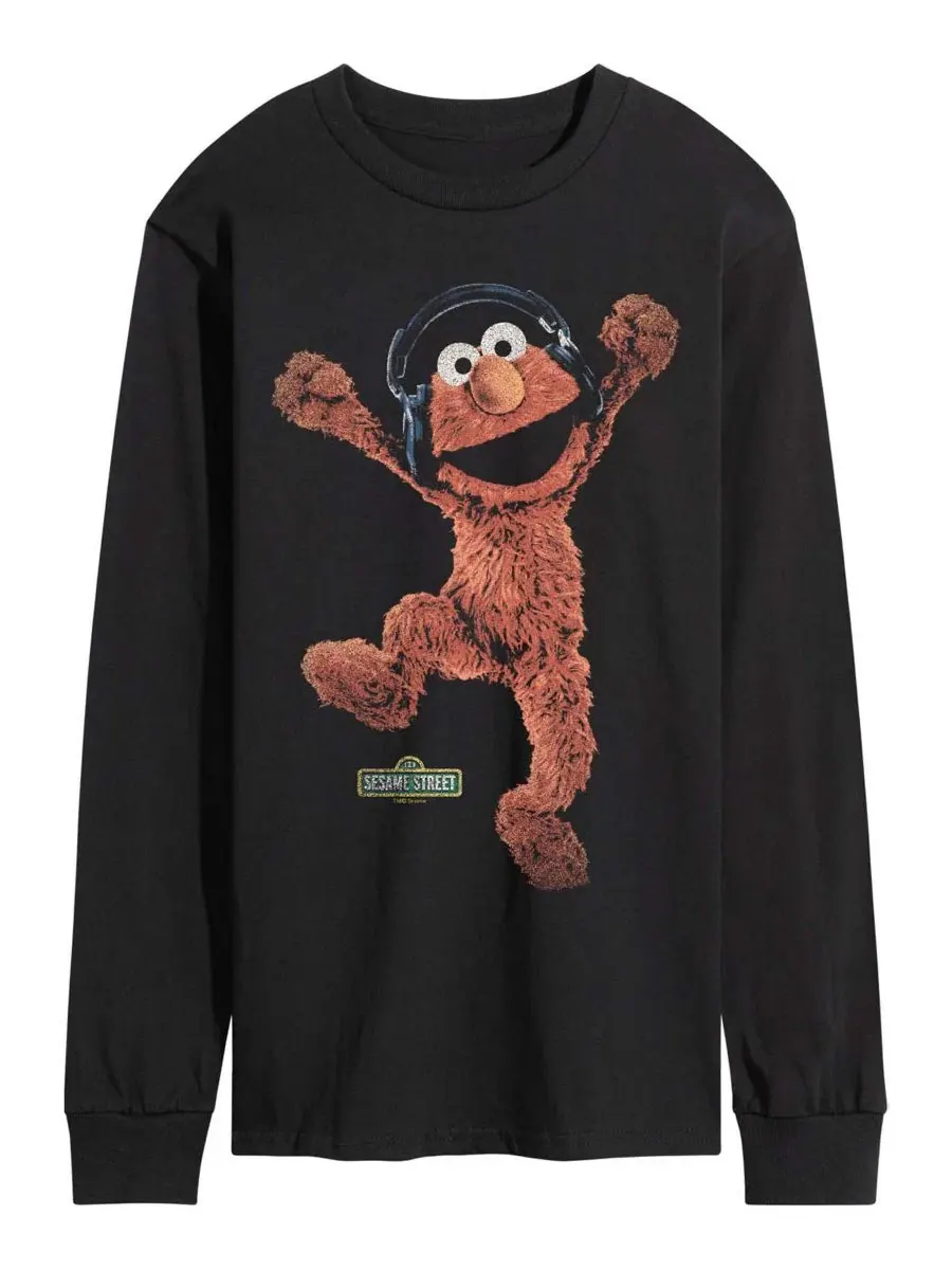 Мужская футболка с длинным рукавом с принтом Sesame Street Elmo Vintage Faded AIRWAVES — изображение 1 из 3, черный