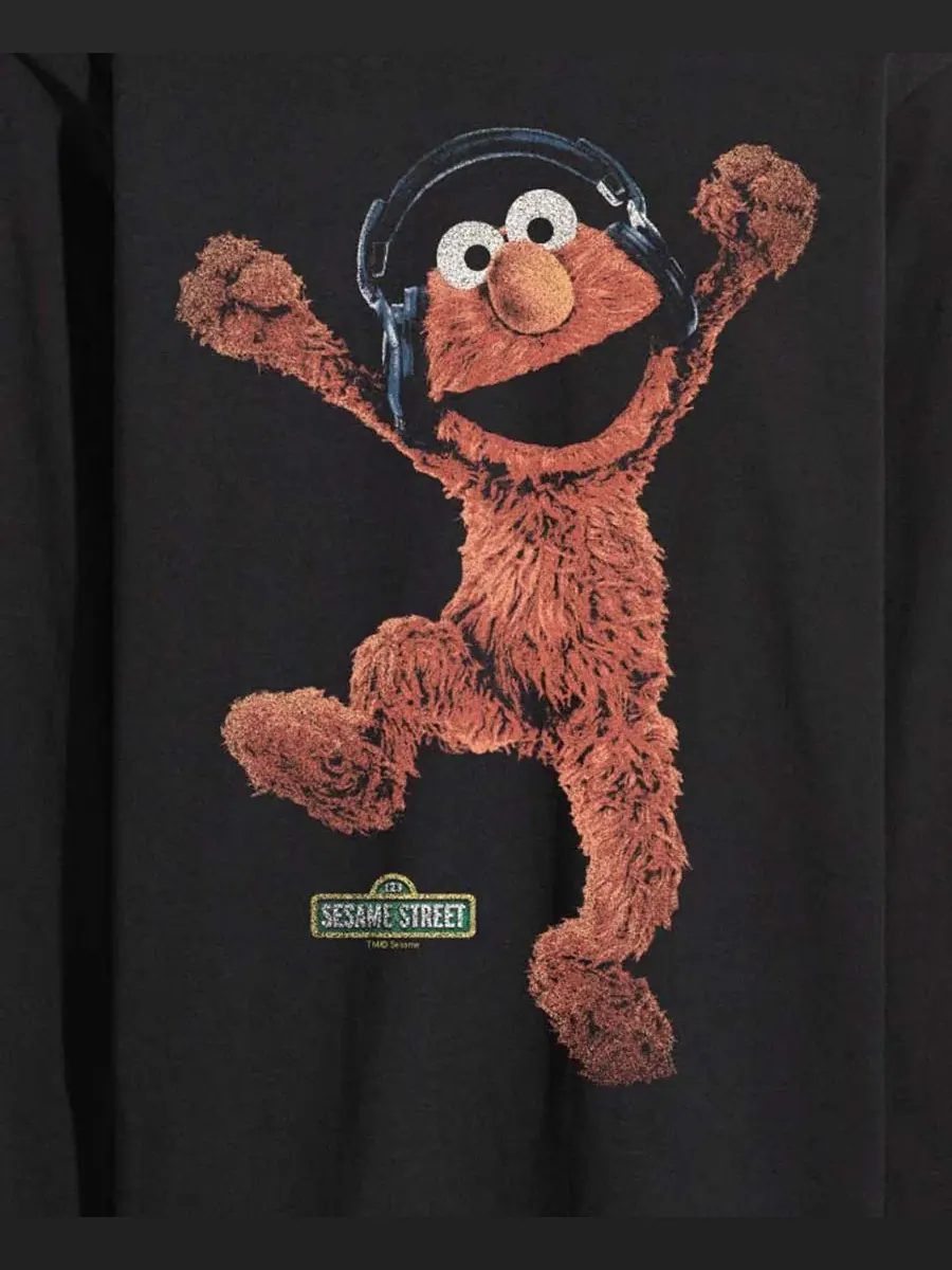 Мужская футболка с длинным рукавом с принтом Sesame Street Elmo Vintage Faded AIRWAVES — изображение 3 из 3, черный