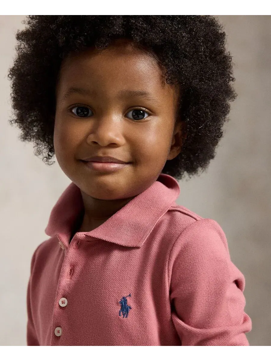 Платье-поло из стрейч-сетки с длинным рукавом Polo Ralph Lauren — изображение 3 из 5, розовый
