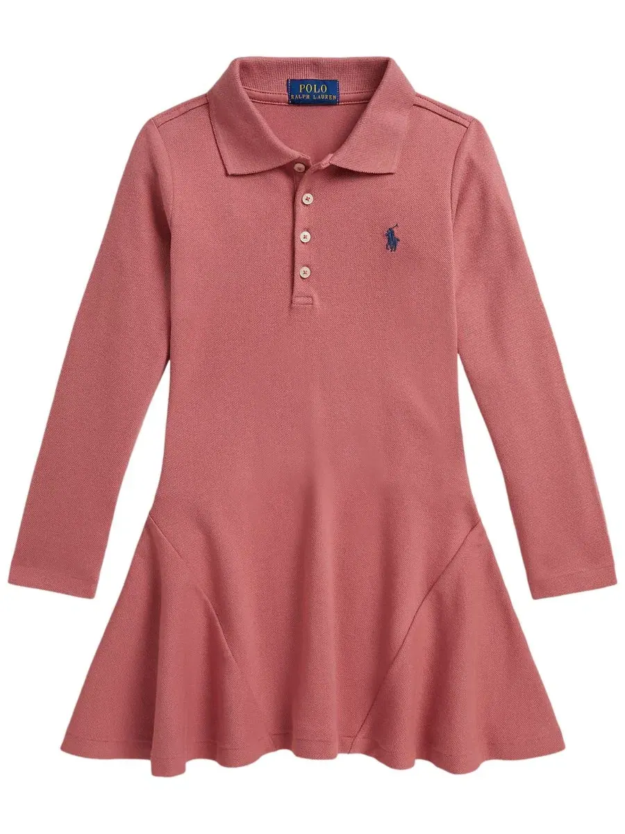 Платье-поло из стрейч-сетки с длинным рукавом Polo Ralph Lauren — изображение 4 из 5, розовый