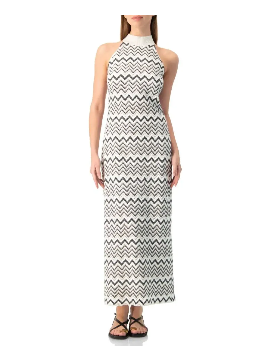 Платье миди без рукавов с принтом Chevron Jacquard, модель Zigzag Knit Ivonne — изображение 1 из 6, белый