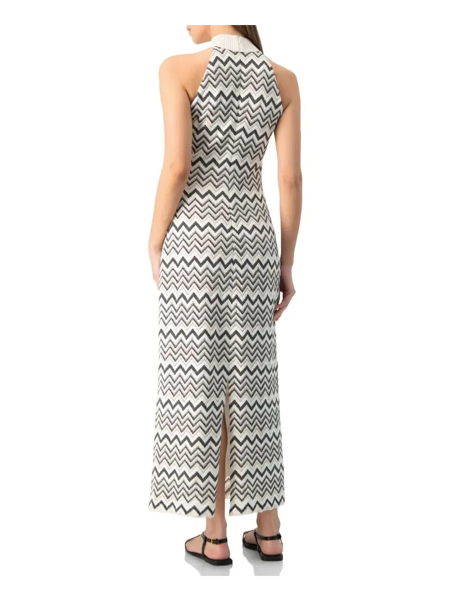 Платье миди без рукавов с принтом Chevron Jacquard, модель Zigzag Knit Ivonne — изображение 2 из 6, белый