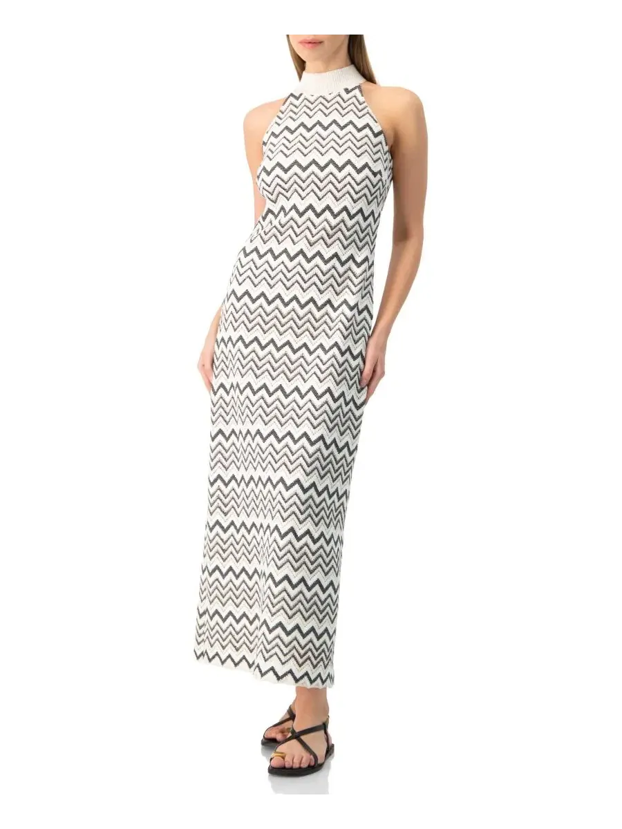 Платье миди без рукавов с принтом Chevron Jacquard, модель Zigzag Knit Ivonne — изображение 3 из 6, белый