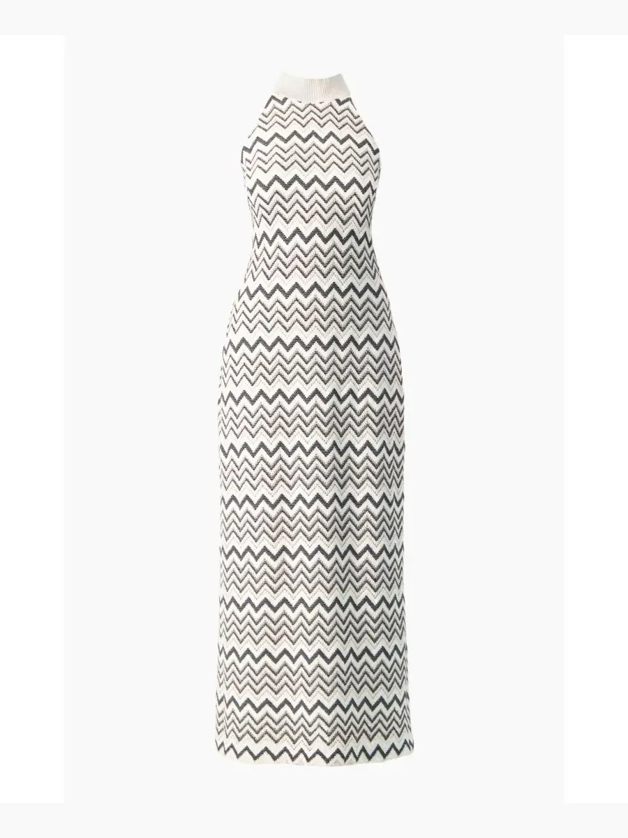 Платье миди без рукавов с принтом Chevron Jacquard, модель Zigzag Knit Ivonne — изображение 5 из 6, белый