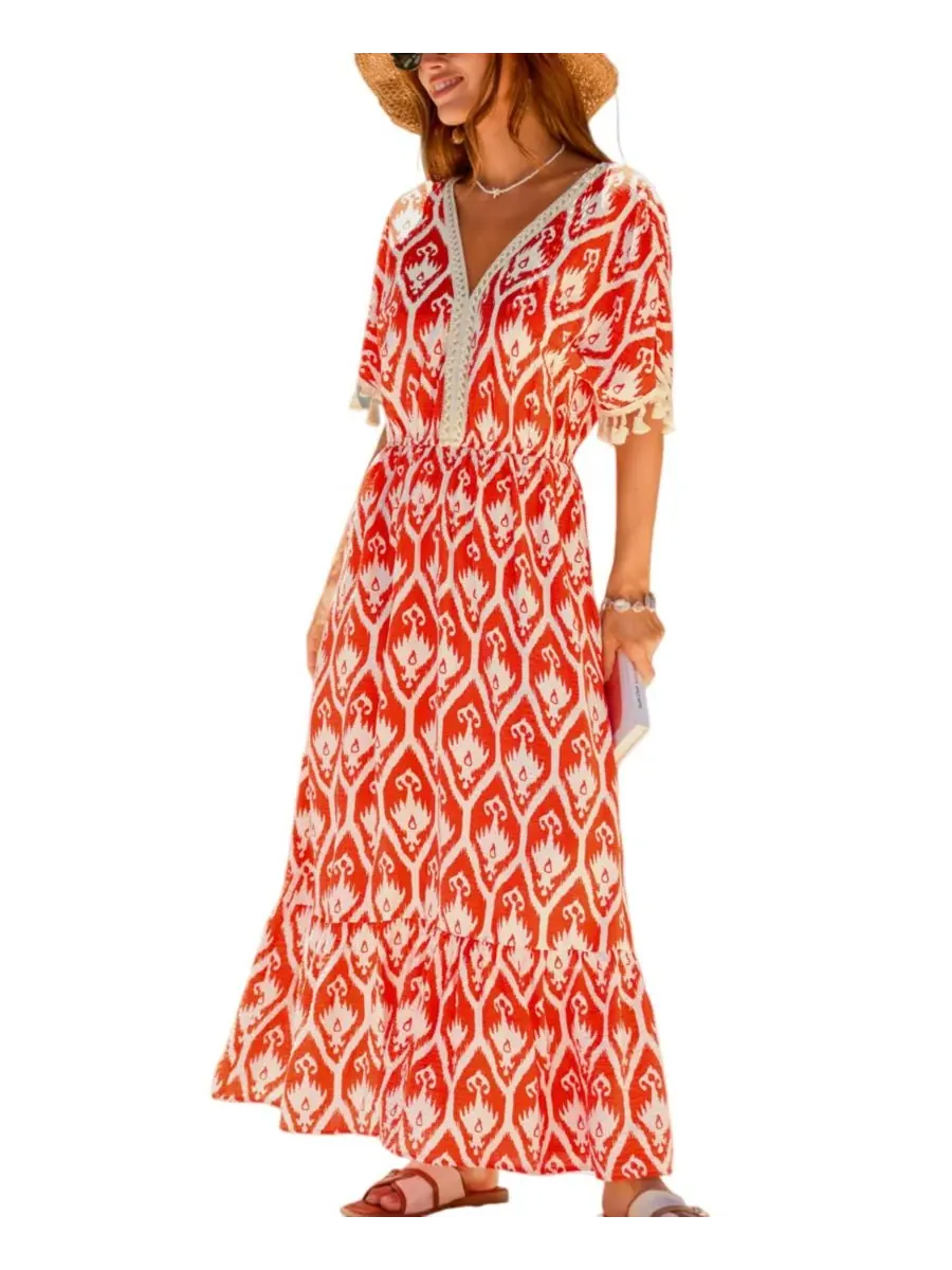 Женское пляжное платье LA Sunset Ornate Maxi Cupshe — изображение 1 из 3, красный
