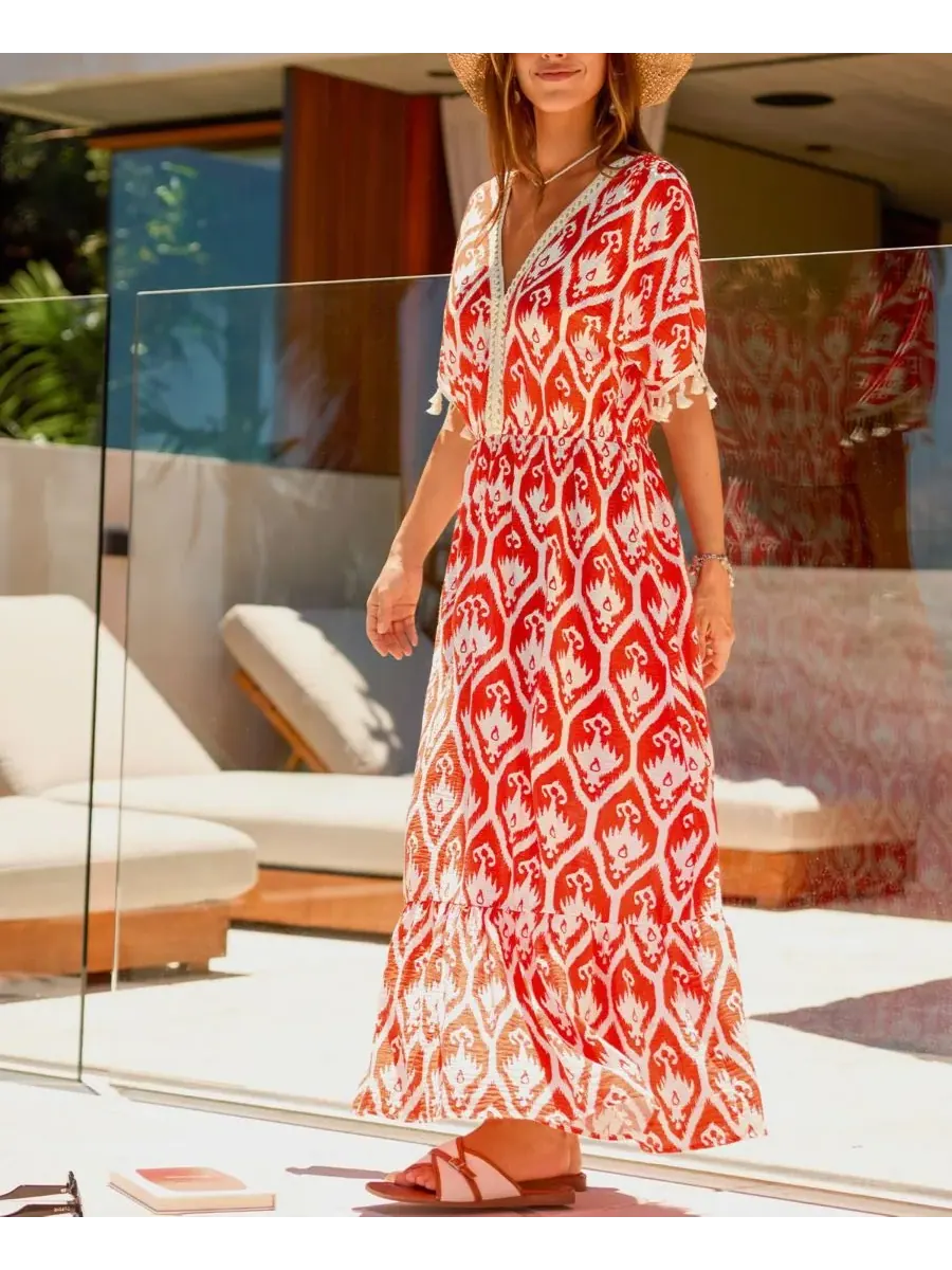 Женское пляжное платье LA Sunset Ornate Maxi Cupshe — изображение 2 из 3, красный