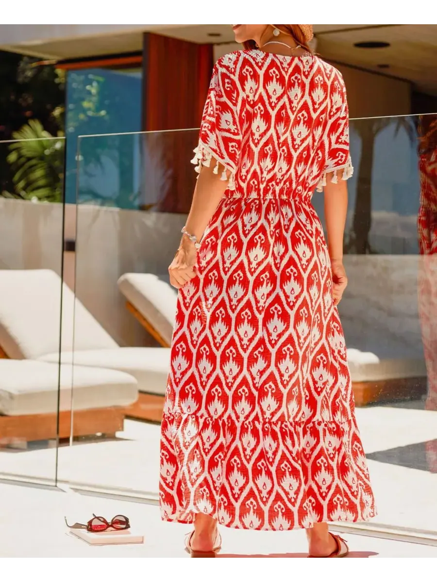 Женское пляжное платье LA Sunset Ornate Maxi Cupshe — изображение 3 из 3, красный