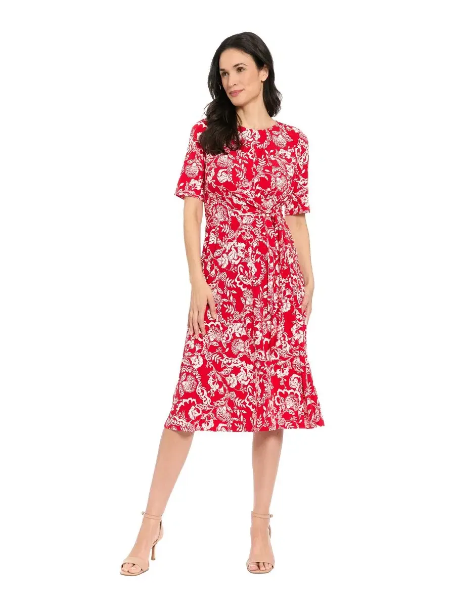 Платье миди из джерси с принтом Petites Jersey Printed Midi Dress London Times — изображение 1 из 3, белый