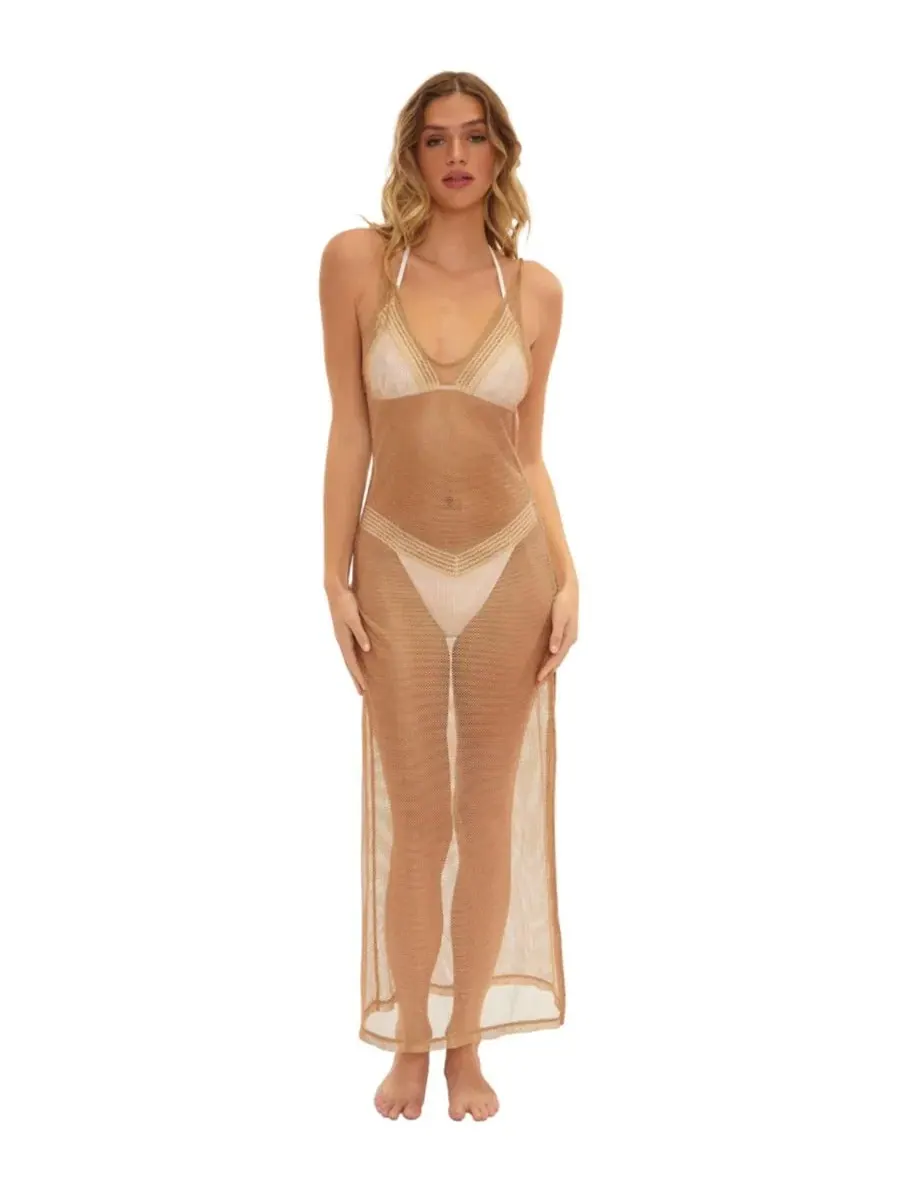 Прозрачное платье-накидка Dudley с металлической сеткой Beach Bunny Swimwear — изображение 1 из 2, нудовый