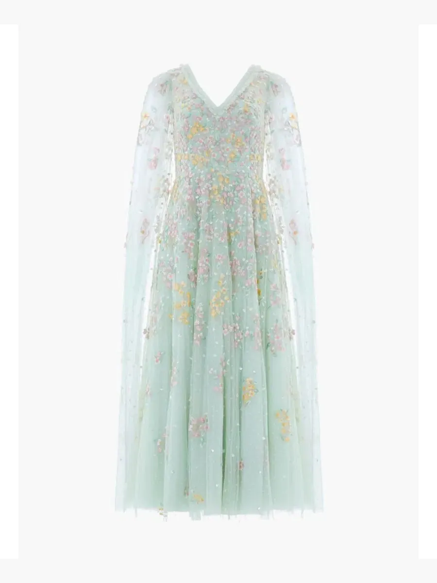 Платье макси с V-образным вырезом Versailles Ditsy Needle & Thread, Sea Mist/Pale — изображение 4 из 4