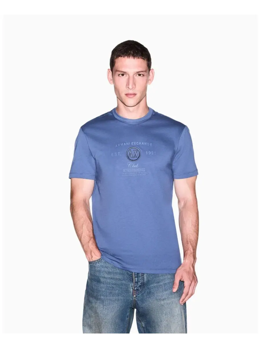 Футболка с длинным рукавом Letterman Logo A|X Armani Exchange — изображение 2 из 8, винтажный индиго