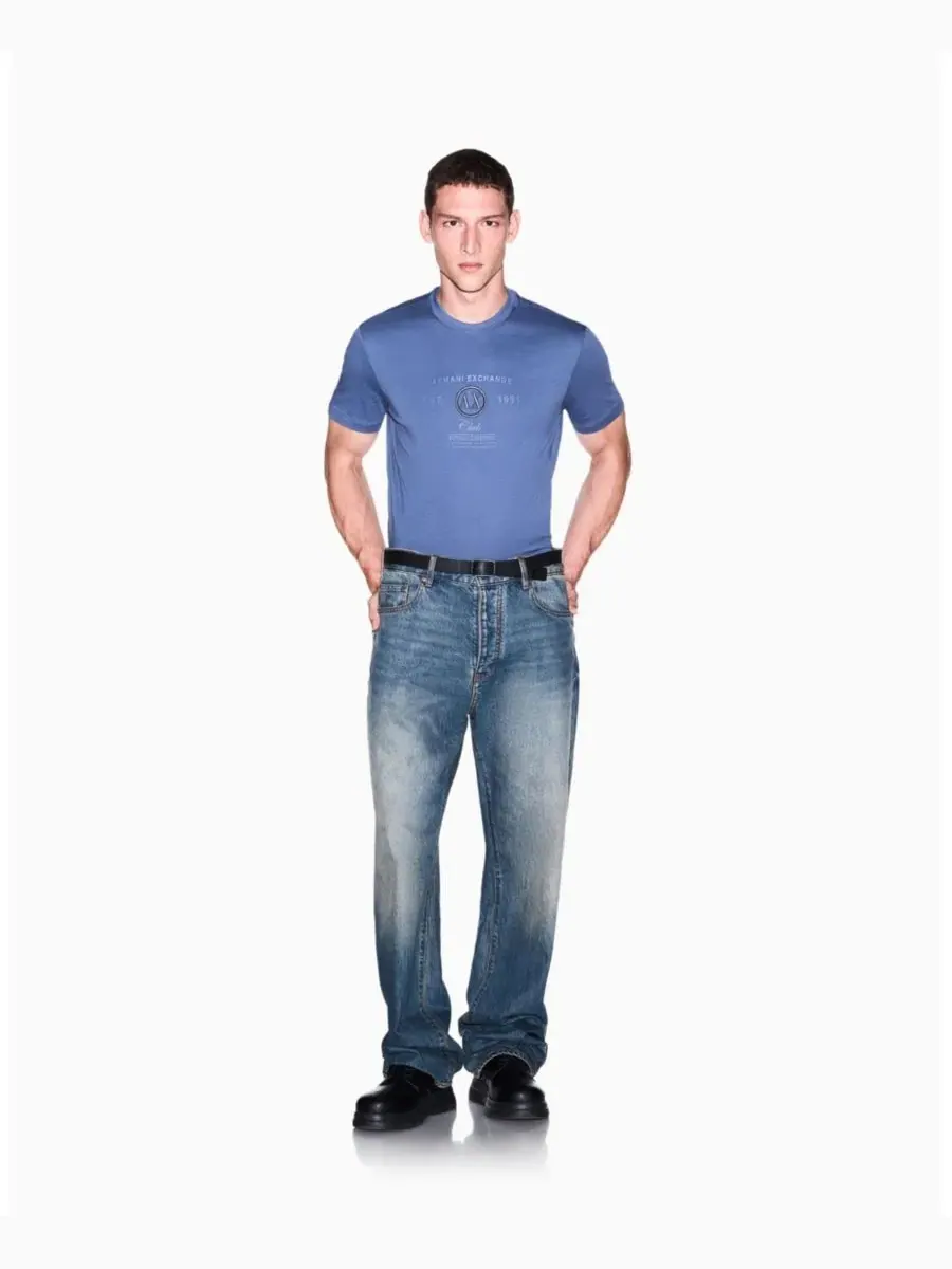 Футболка с длинным рукавом Letterman Logo A|X Armani Exchange — изображение 3 из 8, винтажный индиго