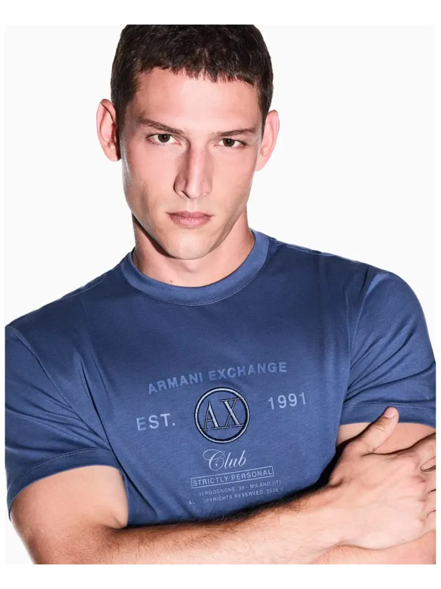 Футболка с длинным рукавом Letterman Logo A|X Armani Exchange — изображение 8 из 8, винтажный индиго