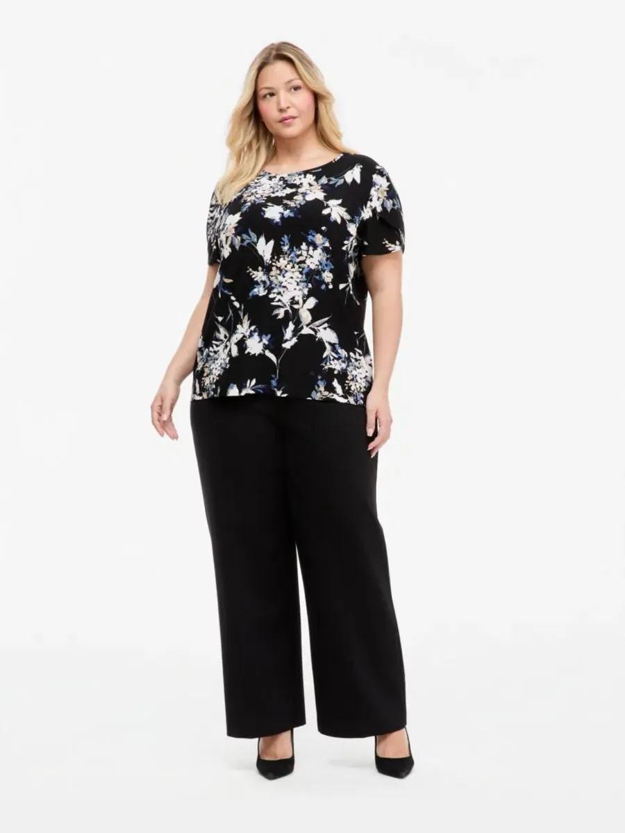 Футболка с цветочным принтом и рукавом-тюльпан Tulip Floral Anne Klein Essentials — изображение 4 из 4, черный мульти