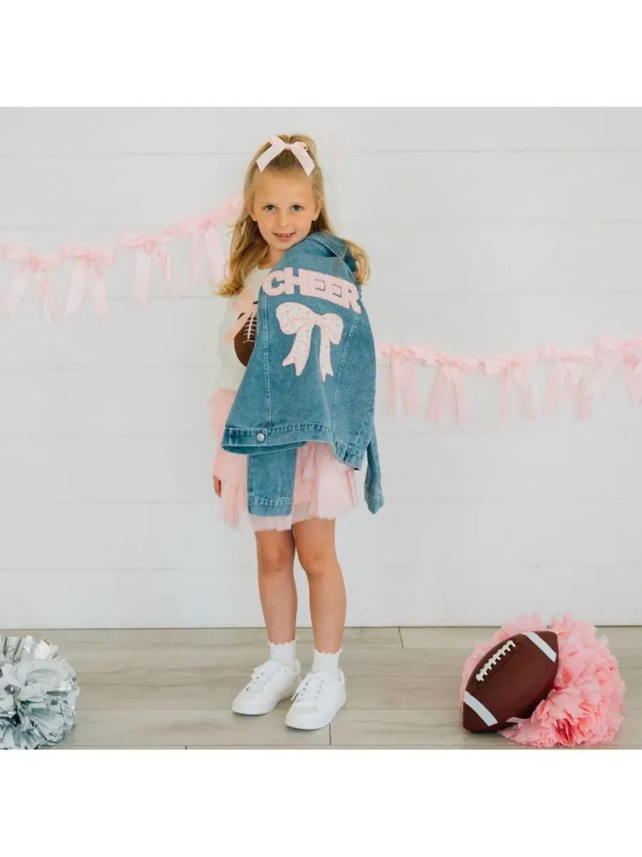 Джинсовая куртка с принтом и бантом Cheer Bow Patch Sweet Wink — изображение 3 из 5, джинсовый синий