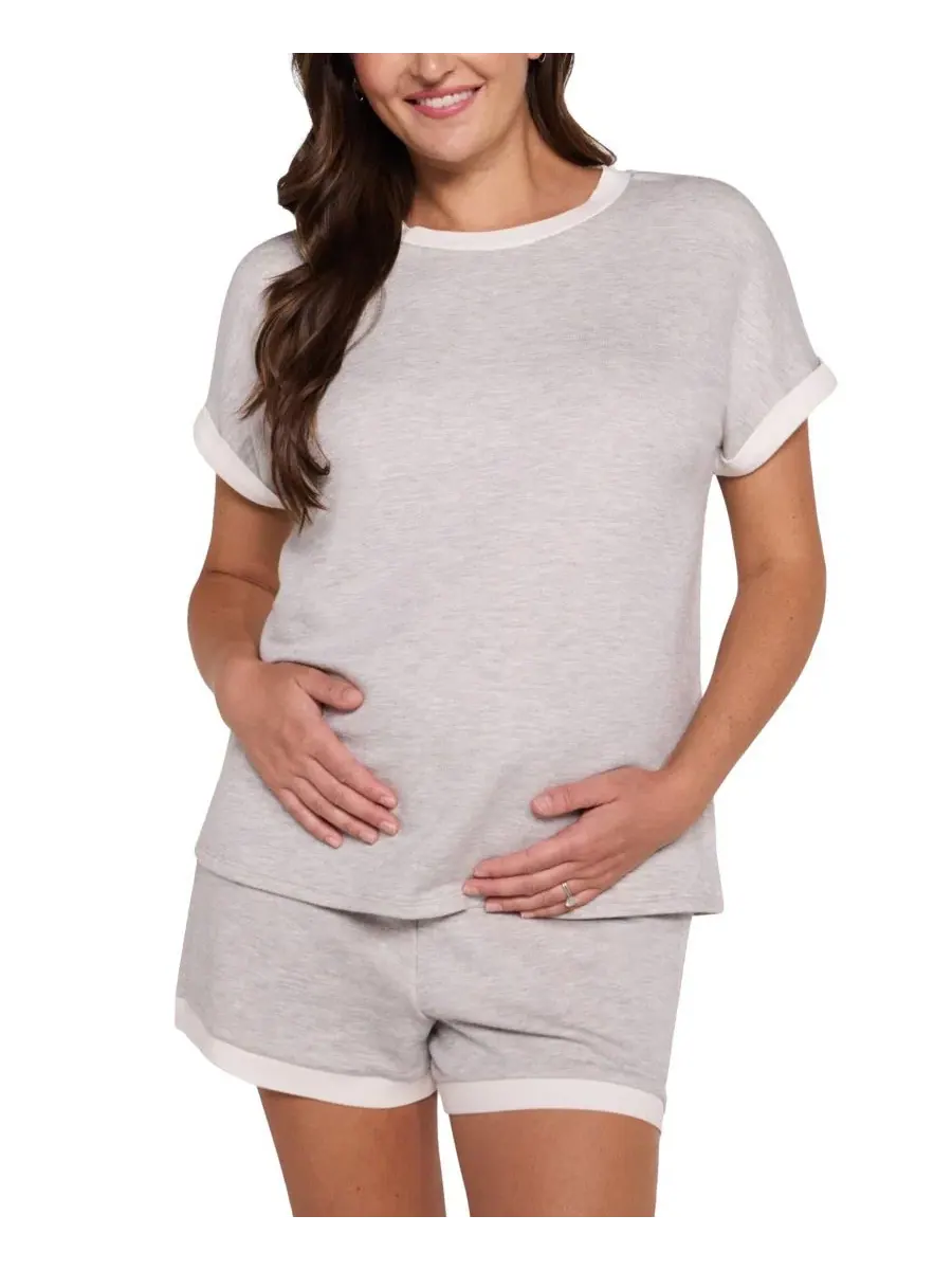 Топ для беременных с коротким рукавом, свободного кроя Motherhood Maternity — изображение 1 из 4, серый