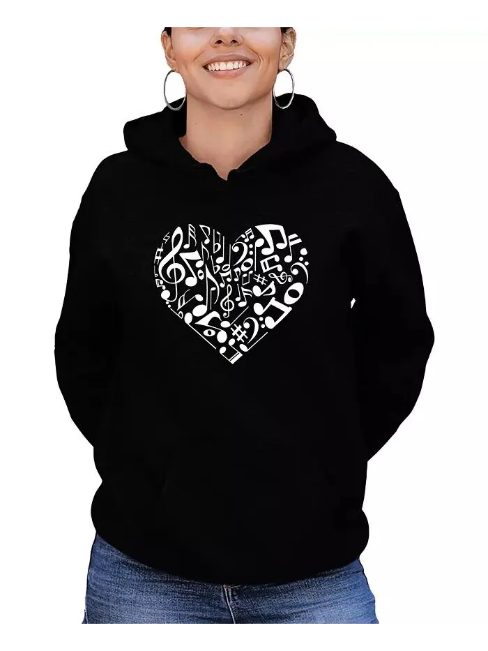Женская толстовка с капюшоном Word Art Heart Notes LA Pop Art — изображение 1 из 3, черный