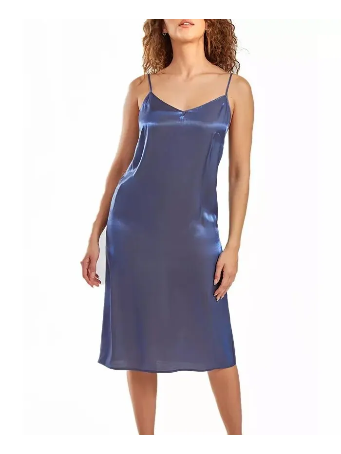 Платье Skyler Plus Size Irredesant из атласа с регулируемыми бретелями iCollection — изображение 1 из 2, синий