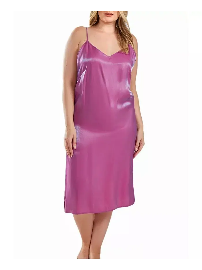 Платье Skyler Plus Size Irredesant из атласа с регулируемыми бретелями iCollection — изображение 1 из 2, фиолетовый