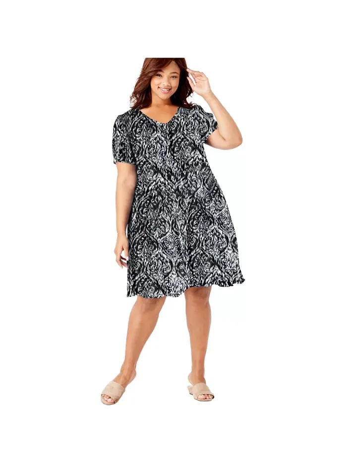 Короткое платье Plus Size с жатым эффектом Woman Within — изображение 1 из 5, черный