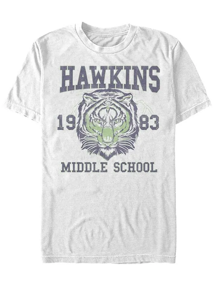 Мужская футболка с короткими рукавами "Очень странные дела" Hawkins Middle School 1983 Tiger Fifth — изображение 1 из 1