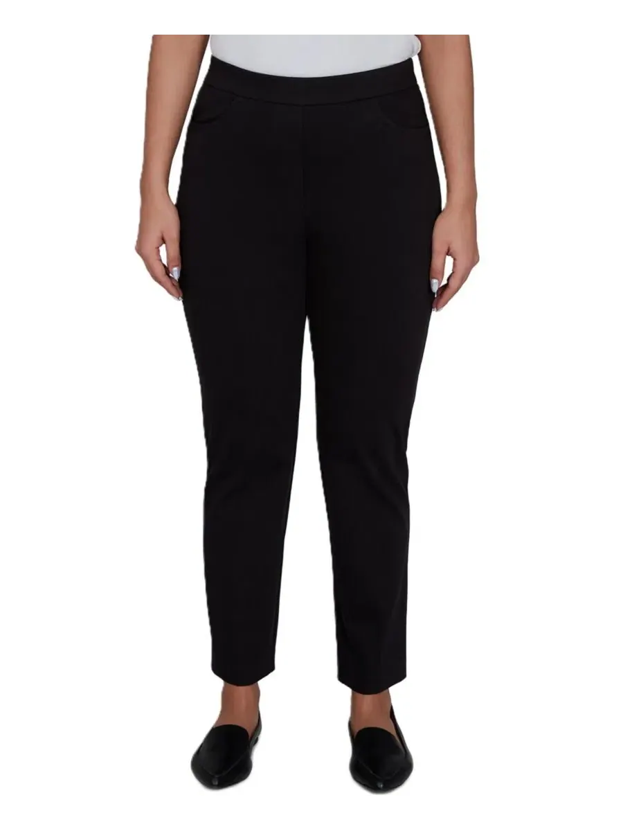 Брюки прямого кроя Petite Travel Advisory Pull-On Straight-Leg Knit Twill Pants Alfred Dunner — изображение 1 из 5, черный