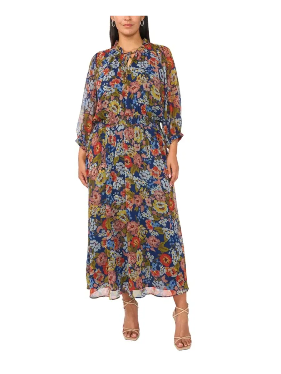 Макси-платье с принтом, с объемными рукавами, шифоновое, Plus Size Vince Camuto