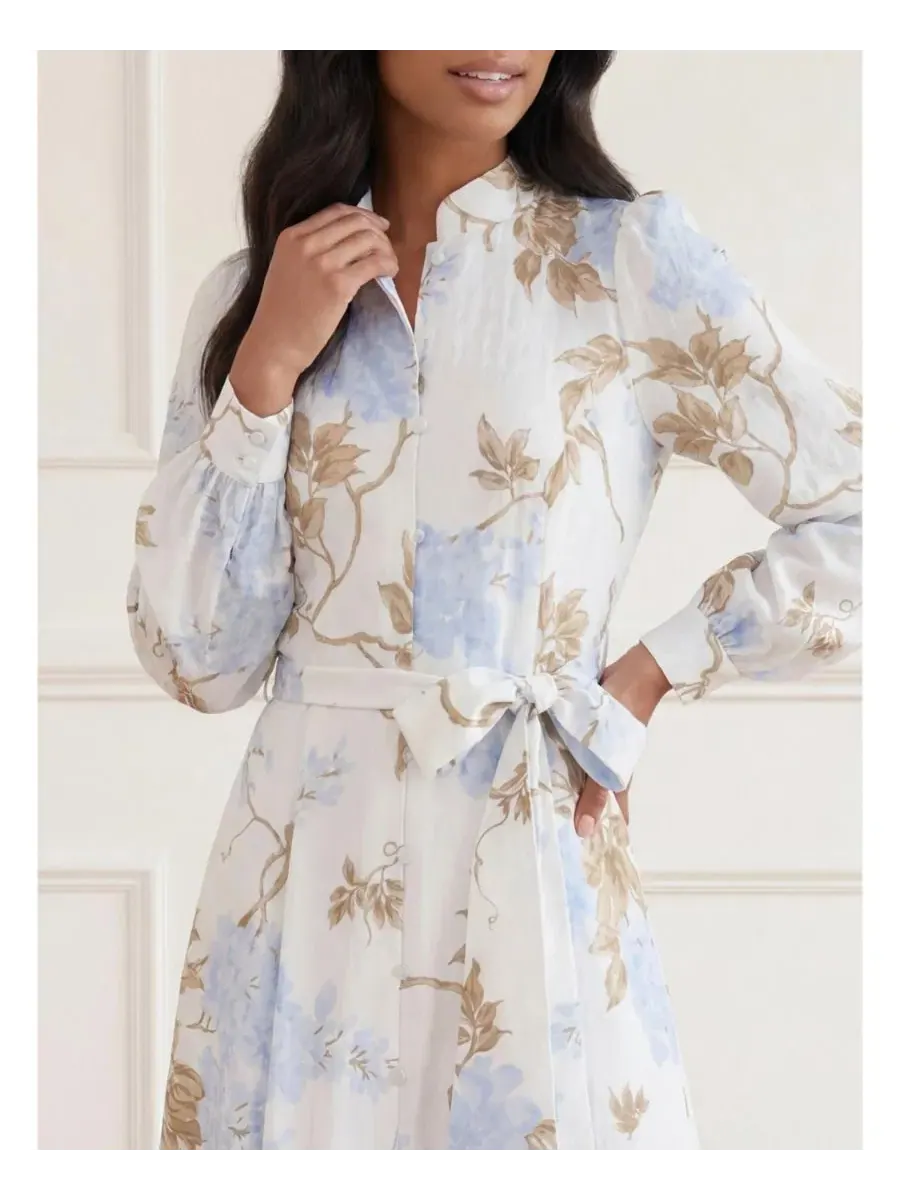 Платье-рубашка с длинным рукавом Wisteria Jacquard Needle & Thread — изображение 4 из 4, белый/синий
