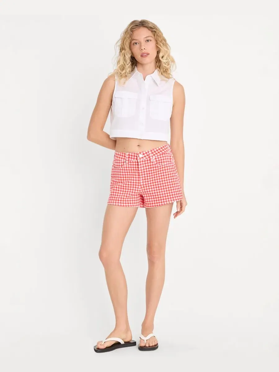 Шорты женские джинсовые с завышенной талией Girlfriend Good American, Pop Gingham Large — изображение 1 из 5