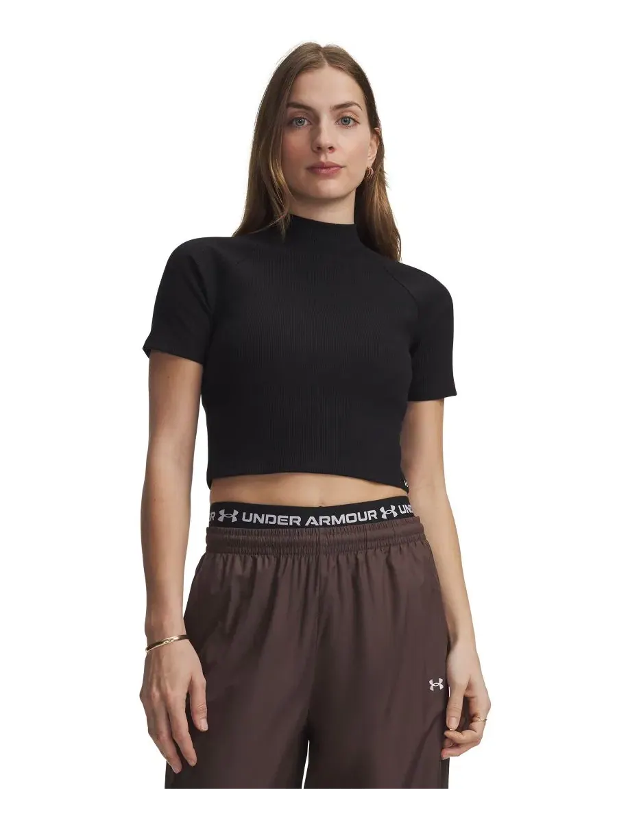 Женская футболка с ребристой текстурой и воротником-стойкой Rival Rib Mock-Neck Under Armour — изображение 1 из 3, черный