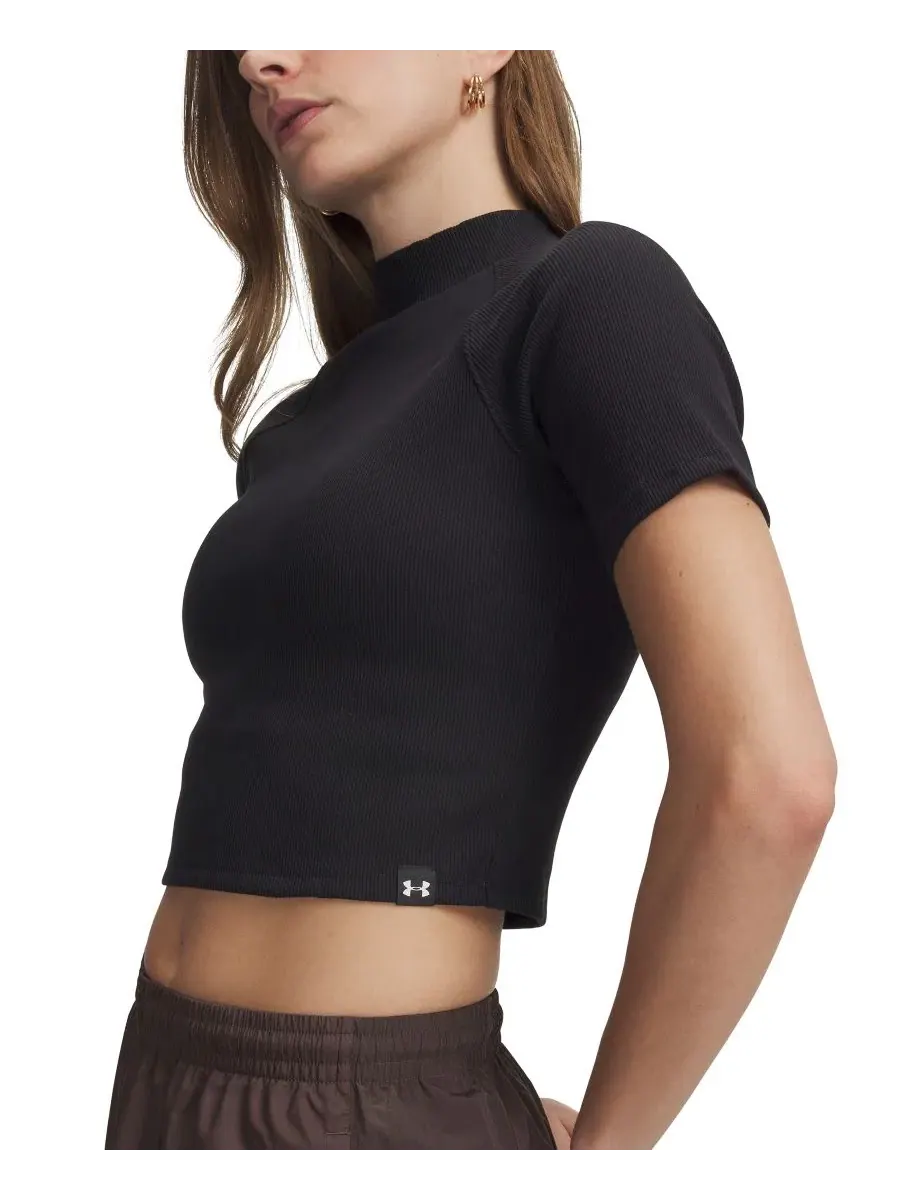 Женская футболка с ребристой текстурой и воротником-стойкой Rival Rib Mock-Neck Under Armour — изображение 2 из 3, черный