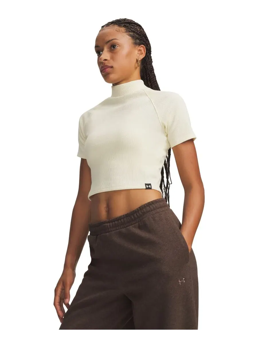 Футболка с ребристой текстурой и воротником-стойкой Rival Rib Mock-Neck Under Armour — изображение 1 из 3, белый