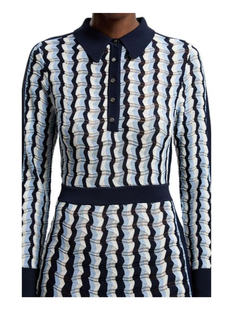 Платье-миди с воротником и контрастным узором Karen Millen — изображение 2 из 4, синий
