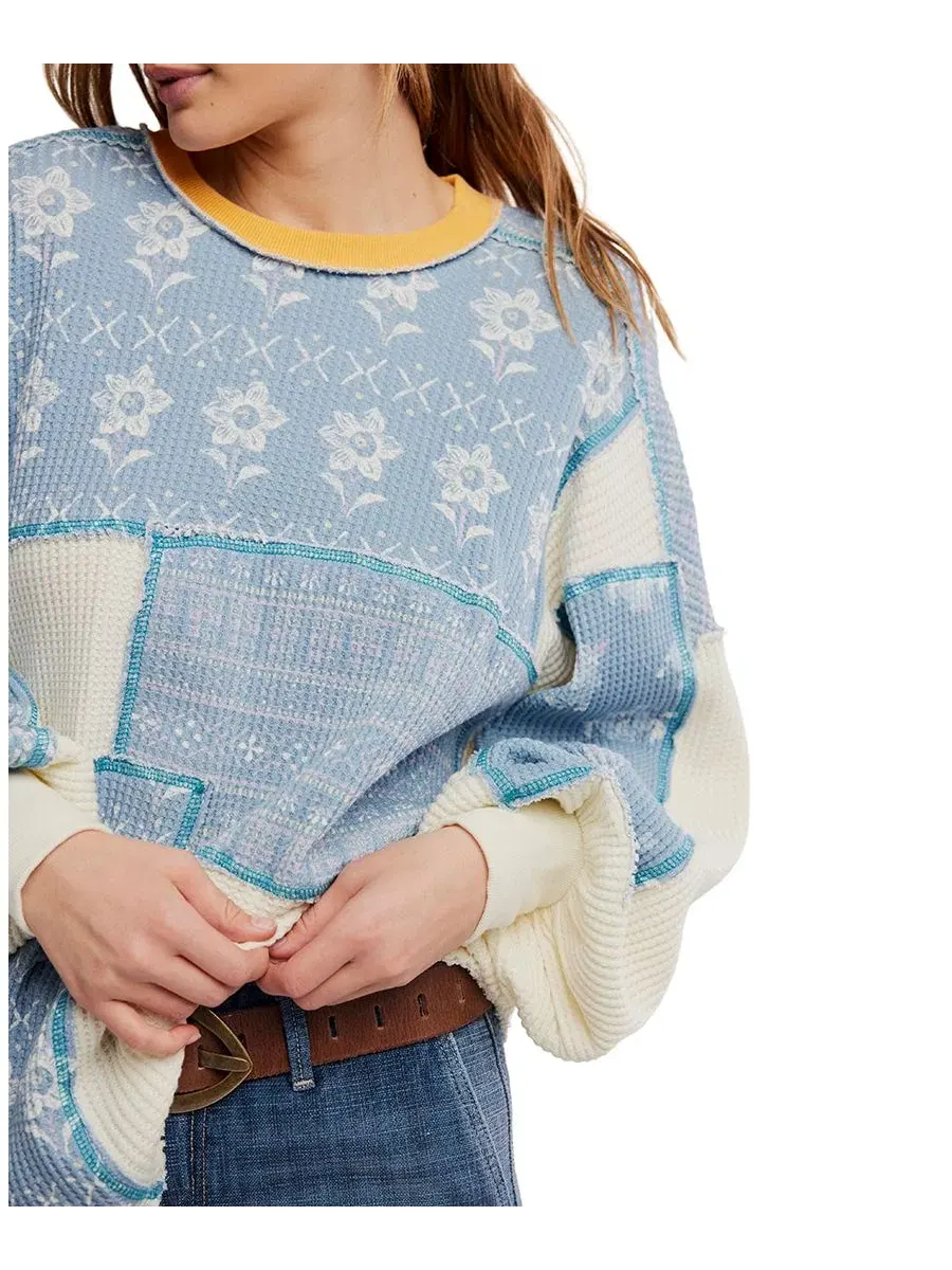 Футболка-термо женская с принтом Wildflower Thermal Waffle-Knit Floral-Print Free People — изображение 4 из 5, прозрачный