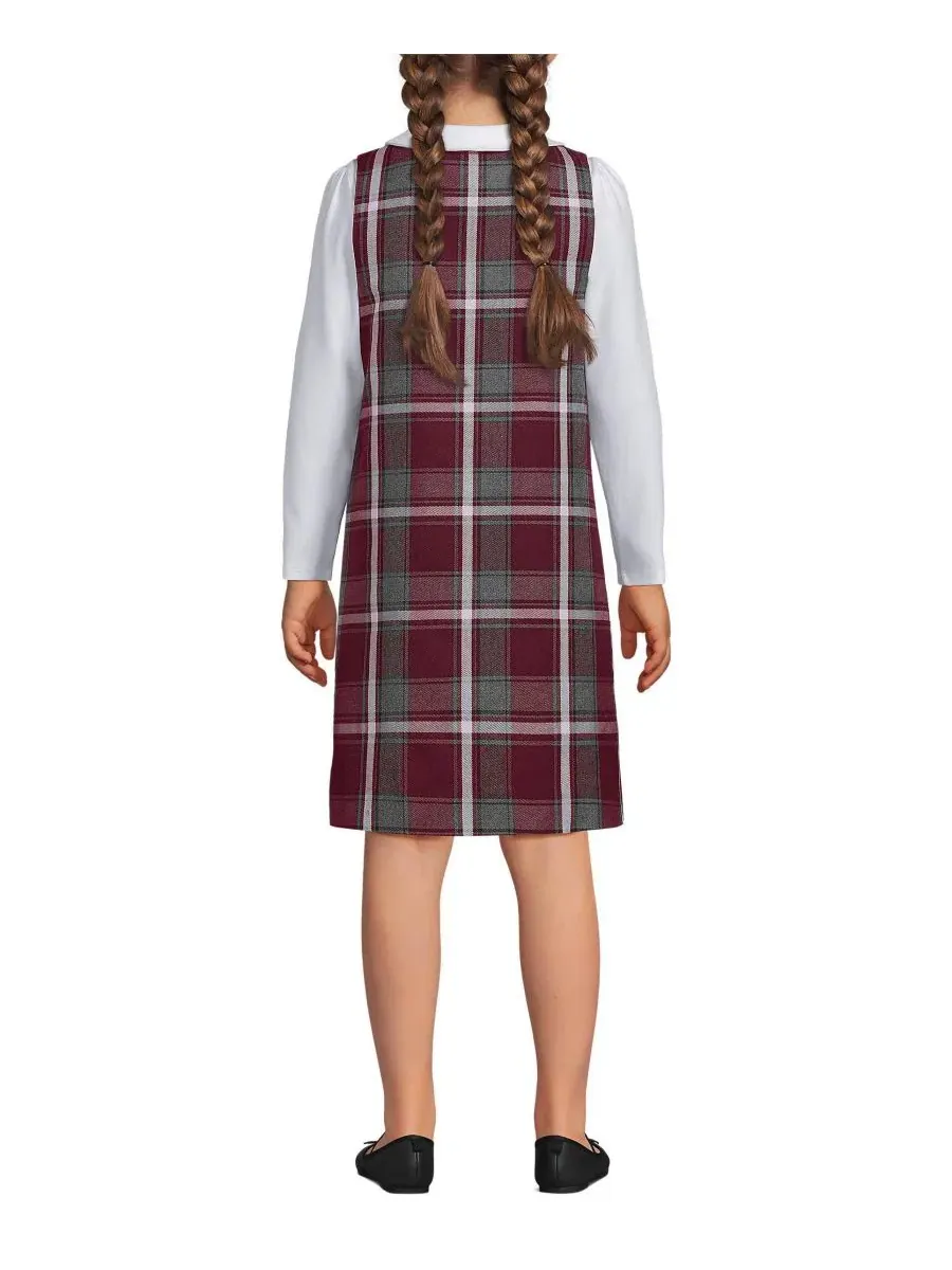 Платье-джемпер с пуговицами на плечах и накладными карманами Big Girls Plaid Button Shoulder Patch — изображение 2 из 3