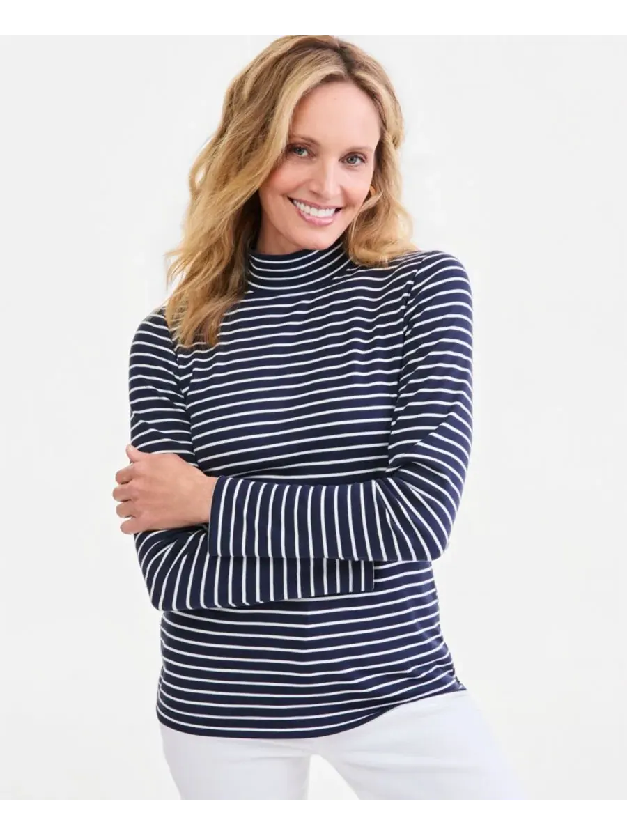 Футболка с принтом Petite Glasgow Mock Neck Stripe Style & Co — изображение 1 из 4, синий
