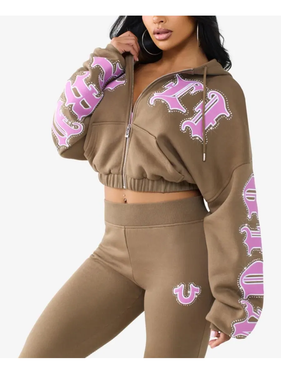Худи с молнией и кристаллами, свободного кроя, модель Crystal Patched Relaxed Girlfriend Zip Hoodie — изображение 2 из 3
