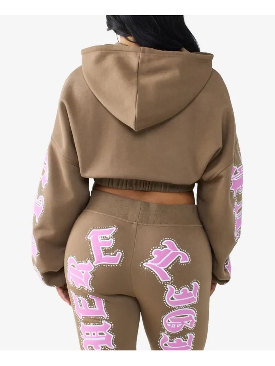 Худи с молнией и кристаллами, свободного кроя, модель Crystal Patched Relaxed Girlfriend Zip Hoodie — изображение 3 из 3