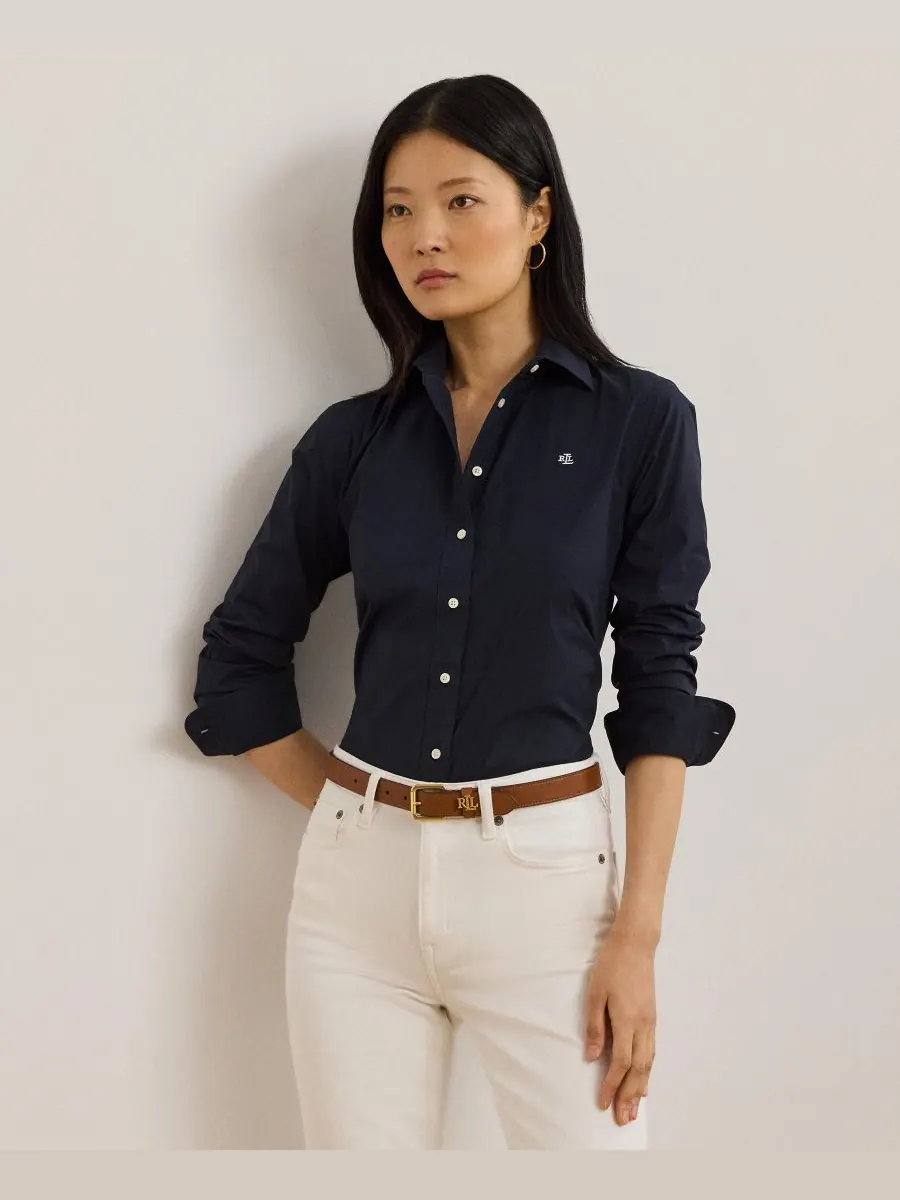 Не требующая глажки рубашка прямого кроя, размеры PXS - 3X Lauren Ralph Lauren — изображение 1 из 5, темно-синий