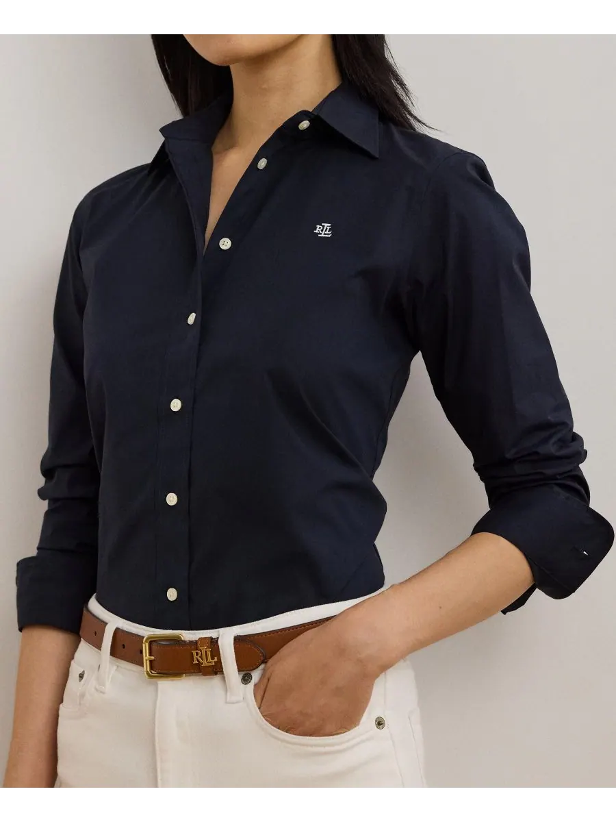 Не требующая глажки рубашка прямого кроя, размеры PXS - 3X Lauren Ralph Lauren — изображение 3 из 5, темно-синий