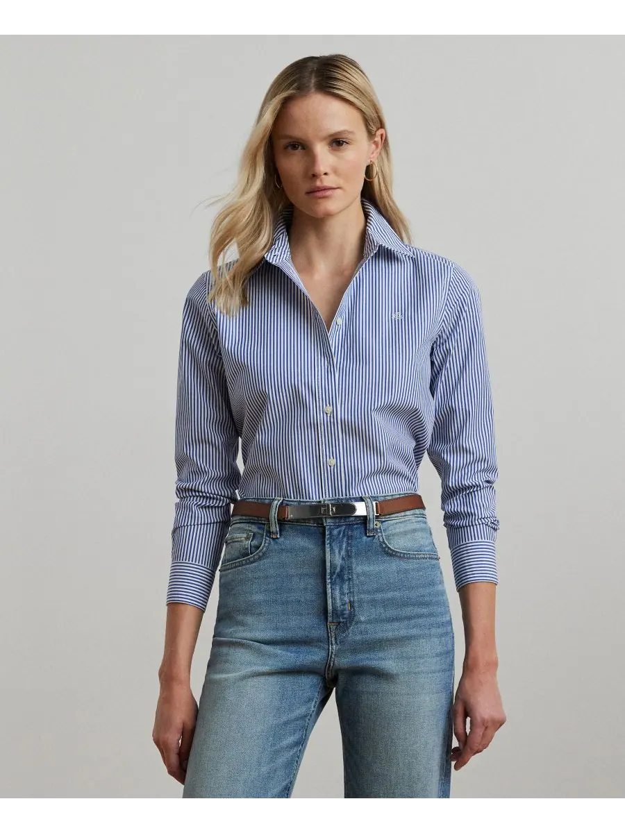 Не требующая глажки рубашка прямого кроя, размеры PXS - 3X Lauren Ralph Lauren — изображение 1 из 5, синий/белый