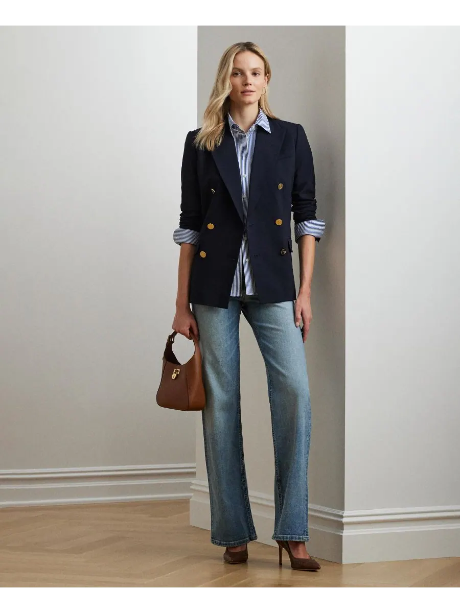 Не требующая глажки рубашка прямого кроя, размеры PXS - 3X Lauren Ralph Lauren — изображение 4 из 5, синий/белый