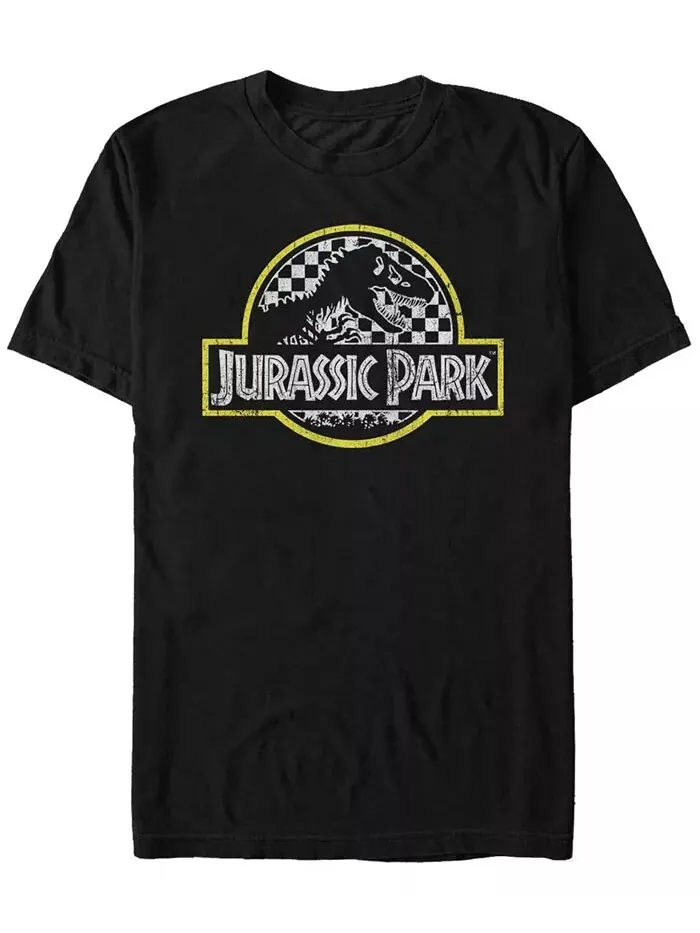 Футболка с коротким рукавом и клетчатым логотипом Jurassic Park для мужчин Fifth Sun — изображение 1 из 1, черный