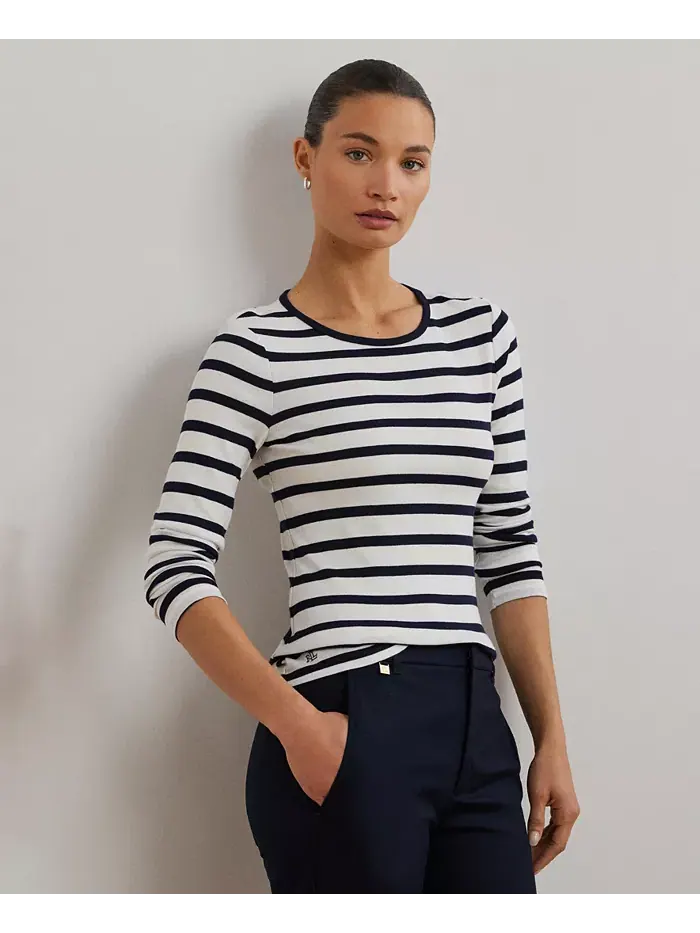Футболка с длинным рукавом Stretch Lauren Ralph Lauren — изображение 1 из 5, белый/темно-синий
